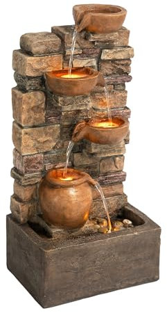Teamson Home Fuente en Cascada 4 Niveles Marron Exterior con LED