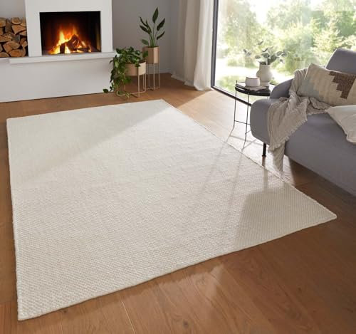 Taracarpet Moderner Boho Wollteppich Bern fürs Wohnzimmer, Schlafzimmer und Esszimmer aus Schurwolle Natural Living nachhaltig weiß 080x150 cm