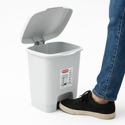 TECHZOCO Cubo basura plástico, Cubo basura apertura pedal, Papelera de pedal, cubo de Pedal, Basura para baño, Libre de BPA, 25.5 cm alto x 24 cm ancho x 22 cm fondo, Capacidad 7.5 Litros, Blanco