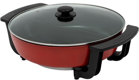 220V Elektrische Hotpot, 1360W Topf mit Teiler & Glas-Deckel, 6L Aktualisiert Hotpot Doppelseitig Trennbarer Kochtopf für 6 Personen für Familienfeiern, Restaurants