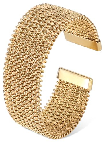 Mikovivi Brazaletes de Puño Abierto de Oro, Pulsera Malla Dorada Tejida Ancha Brazaletes Acero Inoxidable Brazalete Brazo Grueso Abierto Apilable Joyería Muñeca con Bohemia para Mujeres