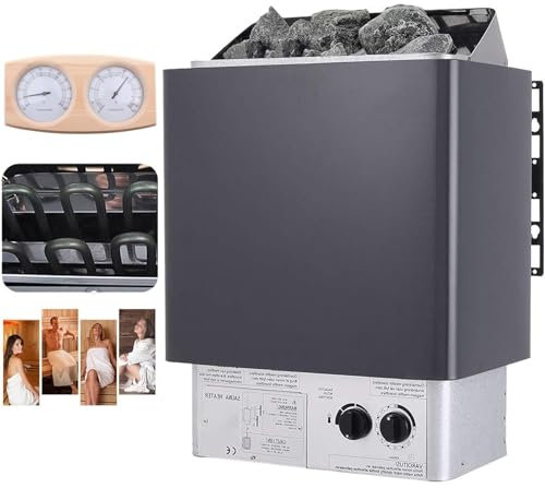 3-9KW 220V Poêle De Sauna, Poêle De Sauna Électrique avec Thermo-hygromètre, Poêle De Sauna pour Bain De Vapeur, Commandes Intégrées, 141-459 Pieds Cubes(6.0KW)