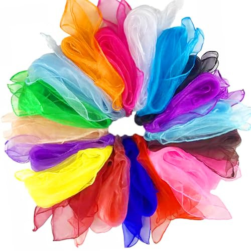 Newoutset 23 Pz Colorati Panni da Giocoliere in Seta, Foulard Giocoleria Danza, 60x60 cm Foulard di Seta, Sciarpe per Giocoleria, Gioco di Danza, Ginnastica all'Asilo
