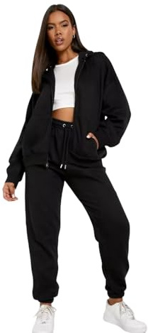 Aarhon J5fashion Women's Oversized Tracksuit, Zip-Up Hooded Track Top, Fit Jogger Suit Available in Sizes 8-16 (UK, Alpha, XL, Regular, Regular, Black)