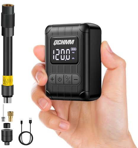 Bomba de Bicicleta, Mini Bomba para Bicicleta 120 PSI con Manómetro, Bike Pump Portátil con Válvulas Presta y Schrader, Unidades Bar/PSI, Apagado automático