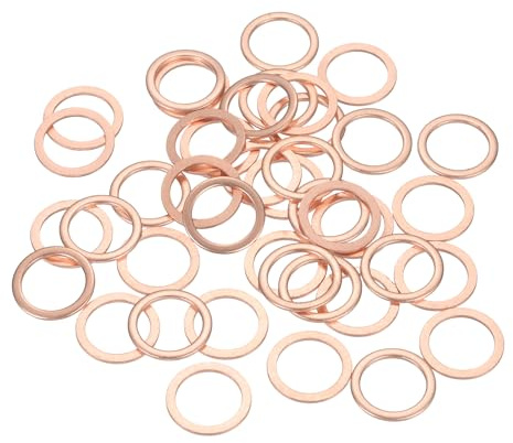 QUARKZMAN 52 Pcs Rondelles Plates En Cuivre, 12x16x1mm Rondelles Plates Métriques En Cuivre Améliorées Pour Joints Écrasés Pour Raccords Hydrauliques Boulons Écrous Réparation.