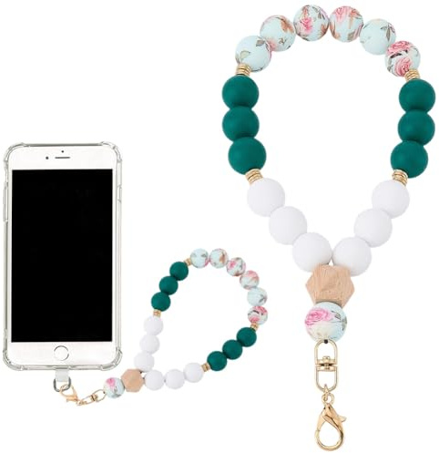BEAMARKER Marmor-silikonpärlor-telefon-armband han-snodd med knytgänga-flip-multifunktionellt elastiskt armband för mobiltelefoner för handsfree nyckel-plånbok-väskor utomhusresa daglig användning