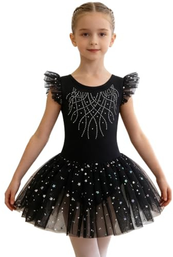 Sinleey Barn, balett, tyll, tyll, balettdräkt, danskläder, dansklänning | Dekorerad slagmanschett, genomskinlig långärmad klänning, glänsande strass dekorativ design, standard, disco, latin, latin