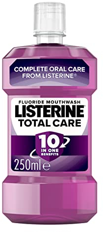Listerine Total Care Antibacterial Mouthwash (250ml), Caring and Cleansing Mouthwash to Freshen Breath with 10-in-1 Benefits, Clean Mint-Flavoured