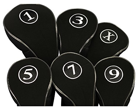 Black Golf Zipper Head Covers Driver 1 3 5 7 9 X Fairway Woods Headcovers Metal Neoprene Traditional Plain Protective Covers Fits All Fairway Clubs