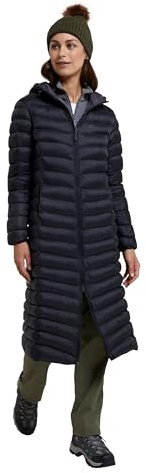 Mountain Warehouse Longue Veste matelassée Femmes Florence - Veste de Pluie Résistante à l'eau, Légère, 2 Poches Avant, Chaude - par Temps Humide, pour la Marche, Hiver Noir 42