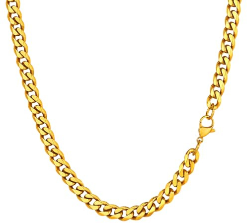 PROSTEEL Gold Plated Thick Chain Necklace Curb Cuban Link Chain 6mm 14 inch Short Choker