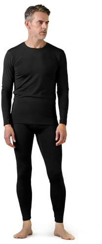 LAPASA Ensemble de sous-Vêtements Thermiques Homme Haut & Bas Maillot de Corps Manches Longues & Pantalon Chaud Automne/Hiver Léger Noir L