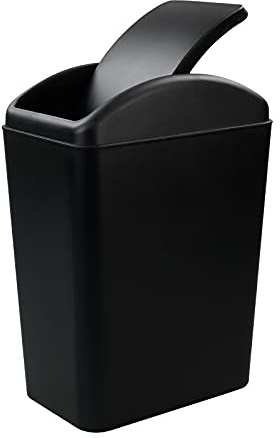 Xowine 4.2 Gallon Plastic Trash Can with Swing Lid, Swing Top Garbage Can, Black