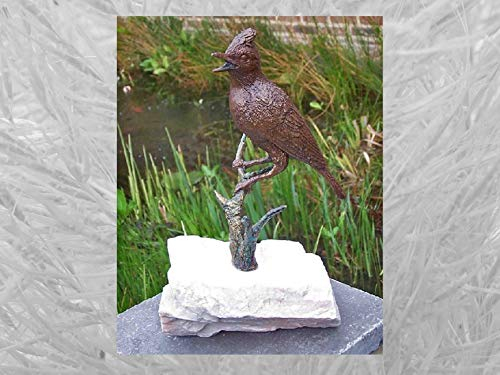 IDYL Bronze-Skulptur Vogel auf einem Stein | 25x15x18 cm | Tierfigur aus Bronze handgefertigt | Gartenskulptur oder Teich-Dekoration | Hochwertiges Kunsthandwerk | Wetterfest