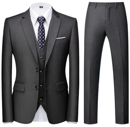 Men Suits 3 Piece Slim Fit Single Breasted Two Button Dark Grey Wedding Tuxedo Suit Blazer Waistcoat Trousers(Dark Grey,Medium)