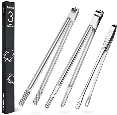 3 Edelstahl Küchenzangen, Hochhitzebeständige Grillzange, Kochzange Servierzange, 40,6 cm Metall Lebensmittelzange mit rutschfestem Komfortgriff, Antihaft Kochzange