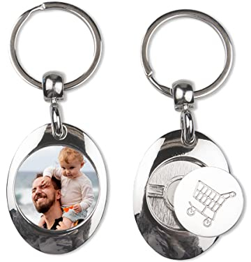 ORWONet Schlüsselanhänger mit Foto personalisieren | magnetischer Einkaufschip | Metall-Anhänger selbst gestalten | Maße: 3,4 x 8 cm | schwarze Geschenkverpackung