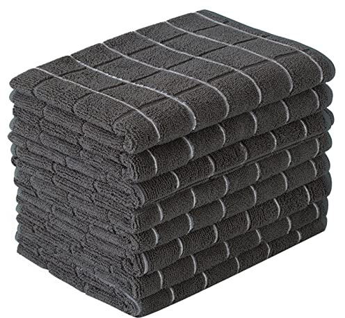 HYER KITCHEN Paños de Cocina de Microfibra, Suaves, superabsorbentes y sin Pelusas, Paquete de 8 (diseño de celosía, Colores Negros), 26 x 18 Pulgadas