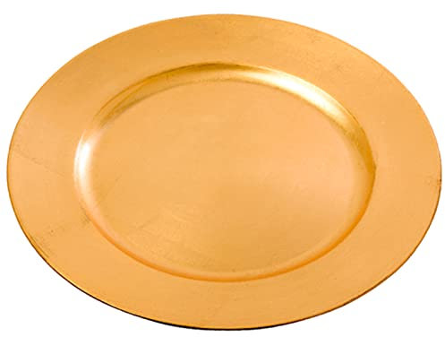 Acan Tradineur - Bajoplato Redondo Reutilizable de plástico - Plato Llano Decorativo – Bandeja para presentación de Dulces de Navidad, turrón, Pasteles - Ø 32,8 cm – Color Dorado