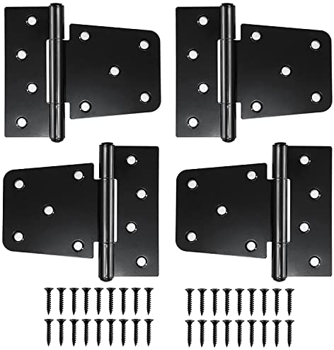 4 stück Scharniere Klappbar Schwerlast, Türscharniere Edelstahl, 13 x 11 cm Gartentor Scharnier Schwarz mit Schrauben, T-scharniere Aussen Gartentor Schloss, für Holztür, Gartentor, Aussen, (Schwarz)