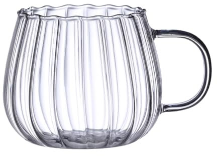 Tsuchiya Vasos de cristal para té | 400 ml vaso de cristal transparente en forma de calabaza con asa – novedosa taza de café para leche de soja, agua de soja, café caliente, té con leche, leche en