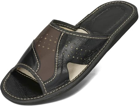 BeComfy Chaussons en Cuir pour Homme Pantoufles Confortable Chaussons Hommes Été 40-46 EU (Noir Marron foncé, Système Taille Chaussures EU, Adulte, Numérique, Moyen, 43)