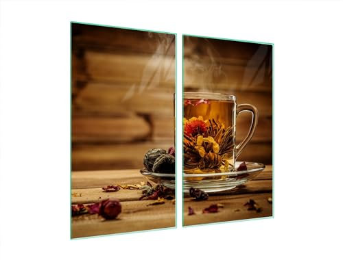 DAMU - Plaque de recouvrement pour cuisinière, plaque vitrocéramique - 2 x 35 x 52 cm - 2 pièces - Plaque à découper en verre abstrait - Noir - Décoration en verre