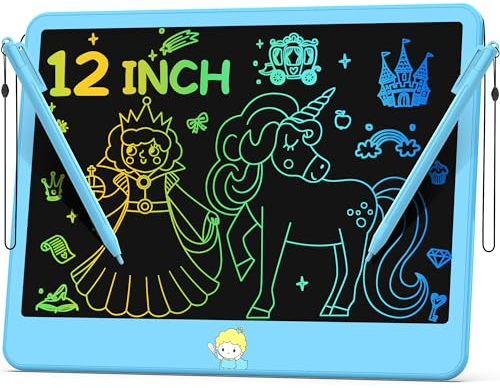 Hockvill LCD Writing Tablet for Kids 12 Inch, Toys for Boys Girls Drawing Pad for 3 4 5 6 7 Year Old Kids Toys, Toddler Erasable Doodle Board Travel Essentials, Christmas Birthday Gift for Kids - Blue