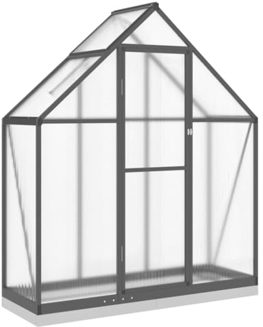 vidaXL Gewächshaus mit Fundamentrahmen, Pflanzenhaus mit Dachrinnensystem Flügeltür, Treibhaus für Pflanzen, Frühbeet, Anthrazit Aluminimum