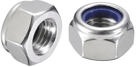 sourcing map 10Pcs M12 x 1.5 Nylon Insert Hex Lock Nuts, 304 Stainless Steel Self-Locking Nylon Insert Stop Nut for Industrial Construction Fasteners, Silver&Blue