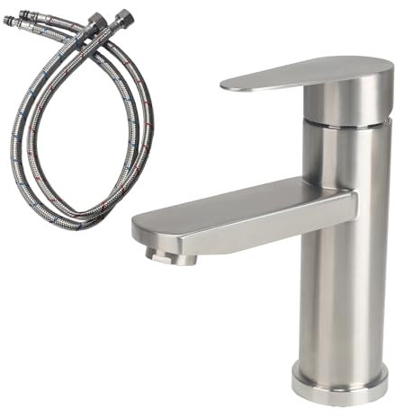 Minnhua Robinet Salle Bain Acier Inoxydable, Mitigeur Lavabo avec Tuyau, Robinets Lavabo Salle de Bain, Robinet Lave Main pour Lavabos á Poser, de Bec (Argent)