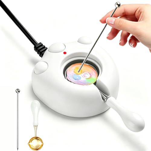 Calentador eléctrico de sellos de cera, calentador de sellado eléctrico blanco para derretir cuentas de sello de cera con cuchara, agitar para hacer manualidades (blanco)