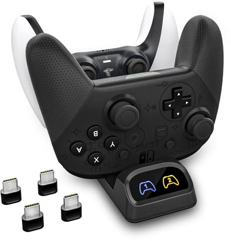 Caricabatterie per controller switch, dock di ricarica rapida per controller Switch Pro, Xbox Series X/S, PS5 e gamepad di tipo C - Doppia stazione di ricarica con indicatori LED e adattatore di tipo