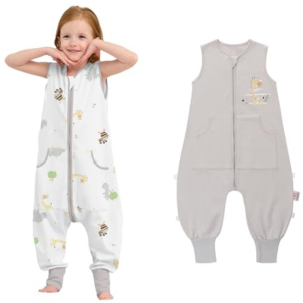 LAT 2 Pack Baby Sleeping Bag with Legs,Summer Sleeping Bag with feet 0.5 TOG,Toddler Cotton Sleep Sacks,for Baby Boys Girls,Baby Wearable Blanket with Zipper(XL(4-6T),Yellow Giraffe)