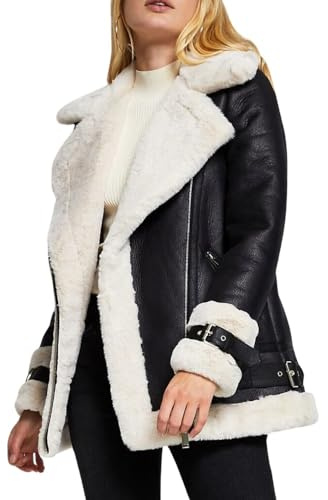 TRENDS GENESIS women's real lambskin black b3 sheep skin shearling faux fur collar raf leather bomber jackets coats for women M