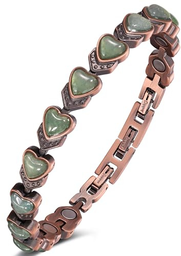 Jeracol Pure Copper Bracelets for Women, Ultra Strength Magnetic Bracelet with 3800 Gauss Magnets & Natural Turquoise & Stones, Adjustable, Jewelry Gift(Green)