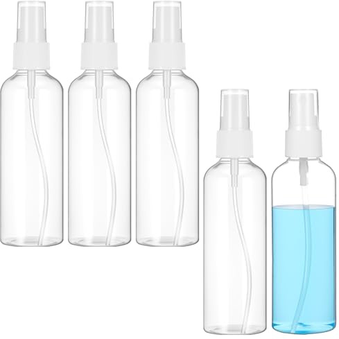 Tucnoeu 5 botellas pequeñas de spray de 100 ml con atomizador transparente, para viajes, pequeñas botellas de spray vacías adecuadas para cosméticos, botellas de 100 ml para rellenar aviones