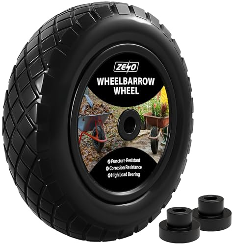 ZENO Wheelbarrow Wheel 14 | Puncture Proof Wheelbarrow Wheel Replacement 3.50-8 | Heavy Duty Solid Tyre Rim for Wheelbarrows, Garden Trolley, Trailer, Truck | Deep Grip Tread | Reinforced Sidewalls