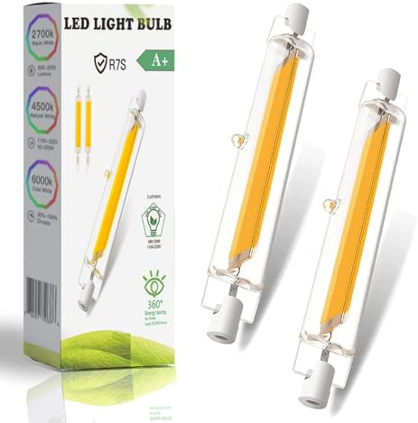 ZJZG R7S LED 118mm Bulb Dimmable, Warm White 3000K 2000LM, R7S 118mm LED Bulb 20W Equivalent 200W Halogen Light Bulbs, Flicker-Free, 360° Light Angle, Energy Saving Floodlight, 2 Pack