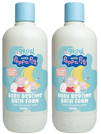 Peppa Pig Baby Bath Foam - 2x350ml - Peach & Oat Milk Bubble Bath & Baby Wash - Aloe Vera & Waterlily Extract - Hypoallergenic & Dermatologically Approved - Tear-Free Formula