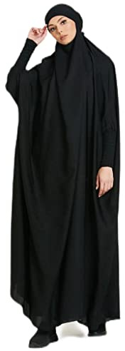 BRONG Ropa de oración para mujeres Islam Abaya Musulmanes Damas Oración Jilbab Ropa para Musulmanes Vestidos Mujer Manga Larga Burka Cuerpo Completo Damas Orar Islámico Niqab Ropa, Negro , XL extra