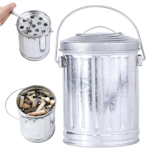 Muzrunq Seau à Cendres avec Couvercle Cendrier en métal Coupe-Vent de capacité avec poignée et Plateau filtrant Facile à Nettoyer Mini Poubelle Amovible Petite Corbeille déchets pour la Maison, l