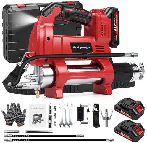 Pistola Engrasadora Bateria, 12000PSI 6.17 Oz/Min Kit De Pistola De Engrasar EléCtrica Bomba De Engrase Pistola De LubricacióN A BateríA InaláMbrica con 2 X 1500mah BateríAs, Manguera Flexible 39,4”