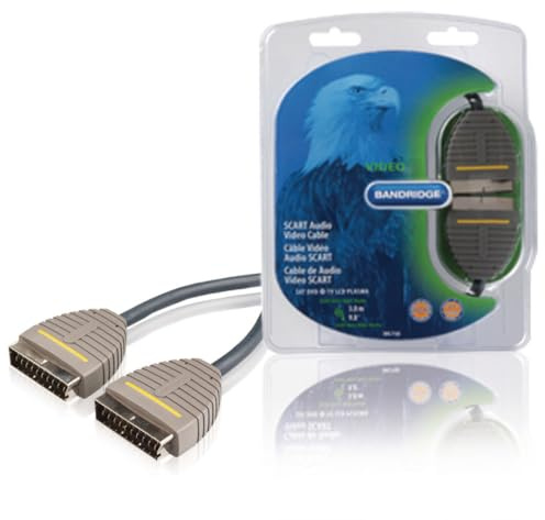 Bandridge 21 Pin Scart Audio Video Cavo, 3 Metri Lunghezza
