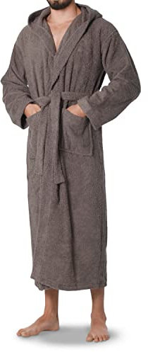 OAHOO Damen und Herren Frottee Bademantel mit Kapuze (1 Stück) Extra-langer Schnitt - Smoked Pearl XL