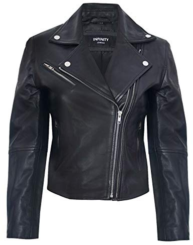 Infinity Leather Giacca in Pelle da Donna Giacca da Motociclista Stile Classico in Pelle Nera da Donna M