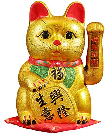 XIZHI Luck Cat- Waving Arm Cat 9 Inches Gold Business is Booming Lucky Cat Opening Gifts,Chinese Feng Shui Deoration Cat for Home Office for Home Office