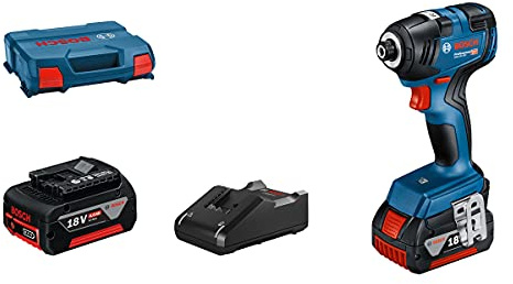 Bosch Professional 18V System sladdlös slagskruvdragare/mutterdragare GDR 18V-200 (max. vridmoment 200 Nm, inkl. 2 x 4.0Ah GBA 18V-batterier, snabbladdare GAL 18V-40, i L-Case)