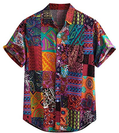 Yowablo Men's Colourful Summer Short Sleeve Loose Button Casual Hawaiian Shirt, 1 multi-coloured, 5X-Large